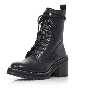 Aqua Women’s Ray Black Lace-Up Chunky Heel Combat Boot